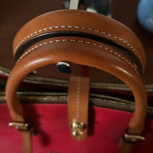 Dooney & Bourke Miller Leather Satchel—Red with tan handles - Picture 4 of 15